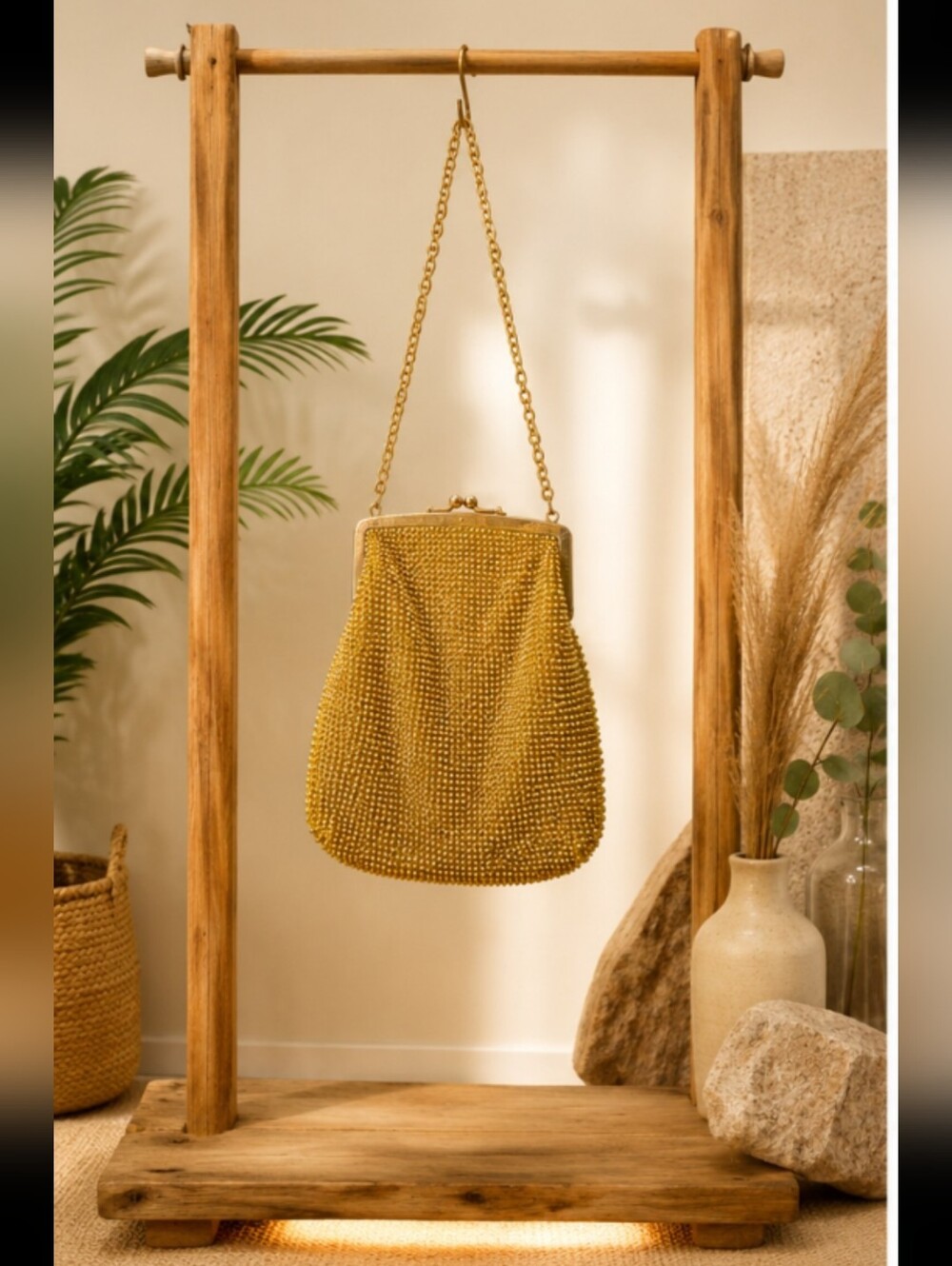 Gold Beaded Crossbody Evening Bag